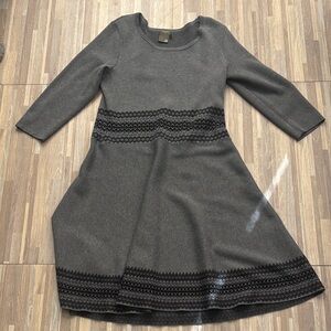 Taylor Gray Knit Fit-and-Flare Dress with Patterned Waist and Hem